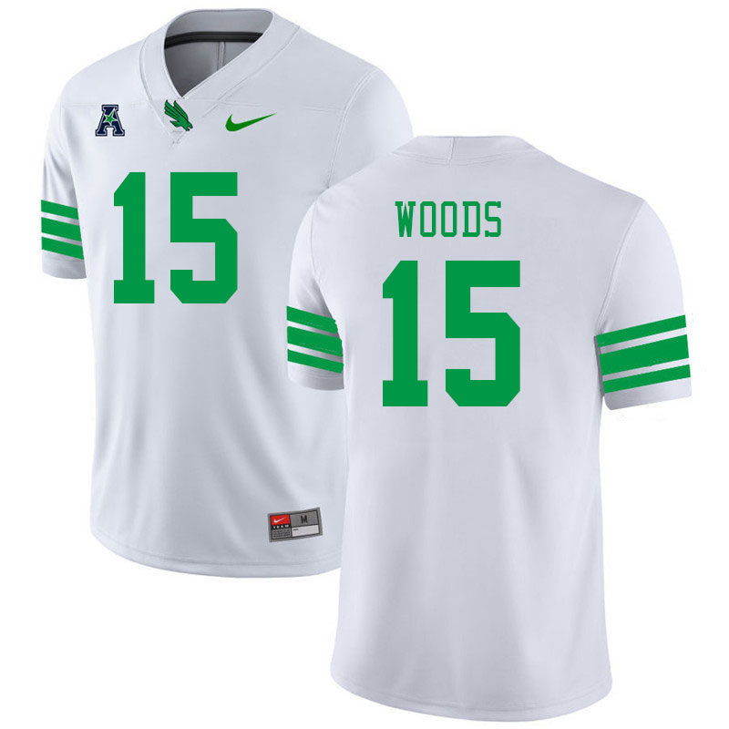 #15 Carson Woods North Texas Mean Green College Football Jerseys Stitched-White